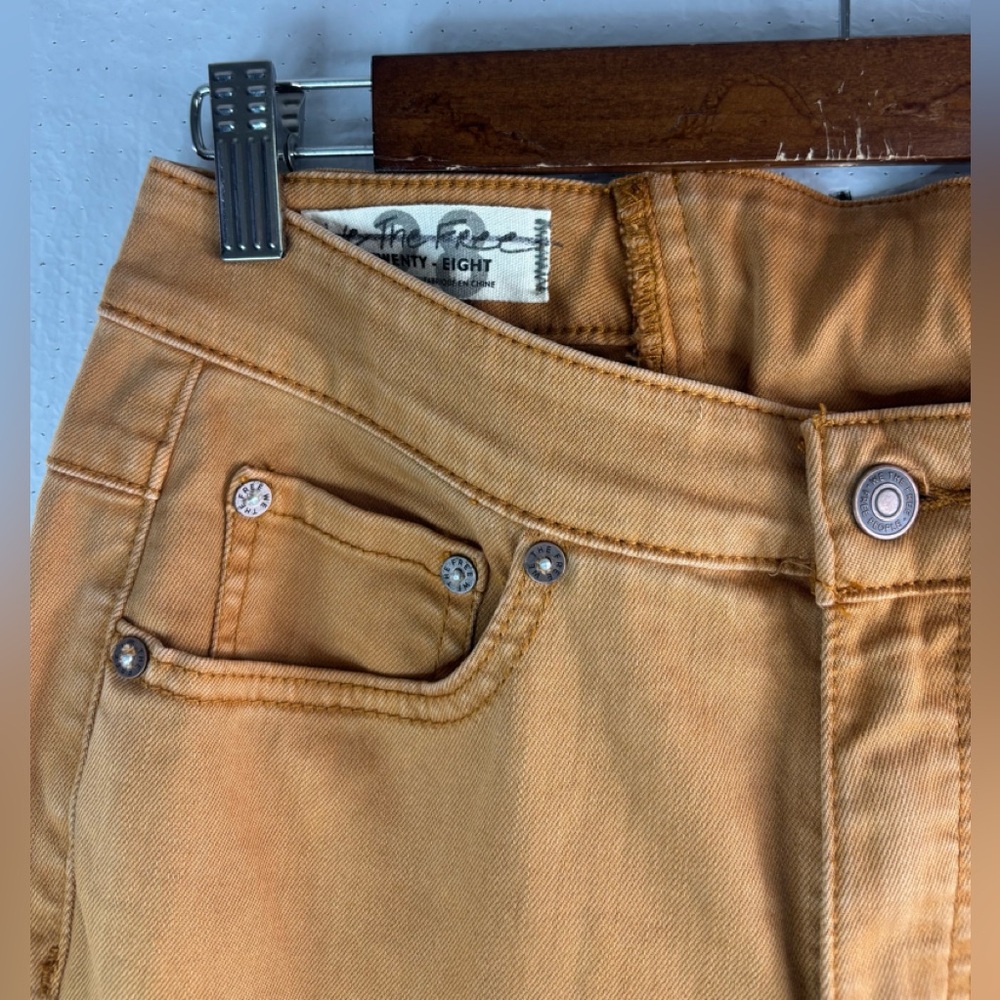 Free People 28 Curvy Lace Back Raw Hem Super Bell Bottom Jeans in Harvest Gold - Picture 4 of 10